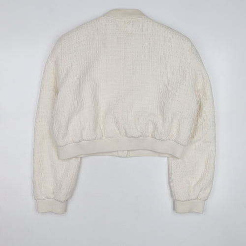 ZARA Women Ivory Textured Cropped Bomber Jacket Size L