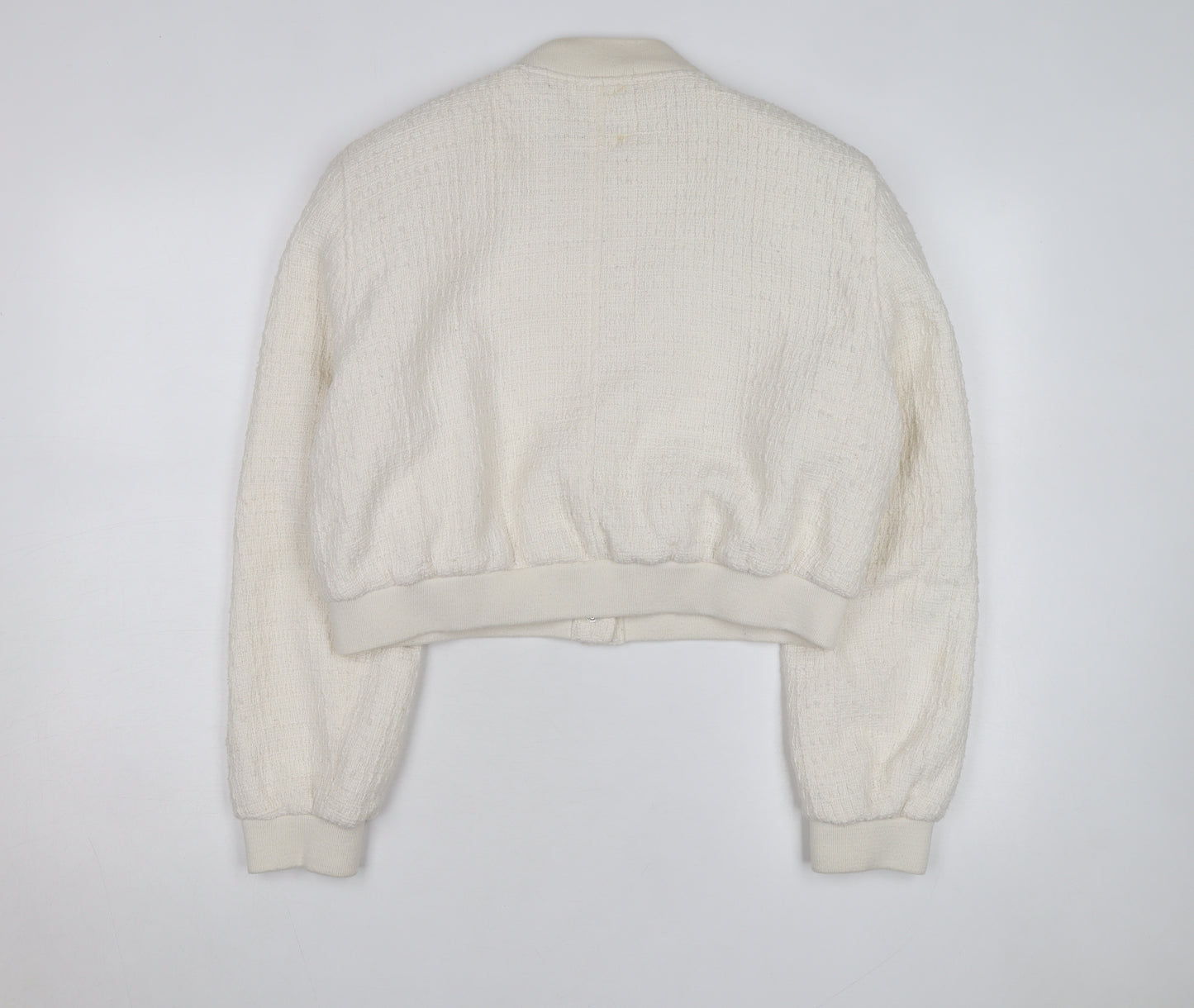 ZARA Women Ivory Textured Cropped Bomber Jacket Size L