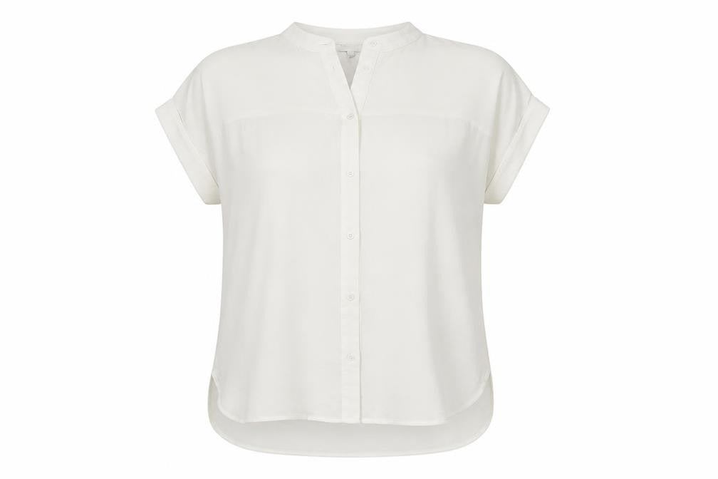 Front view of Warehouse Women’s Ivory Short Sleeve Relaxed Blouse, size UK 16