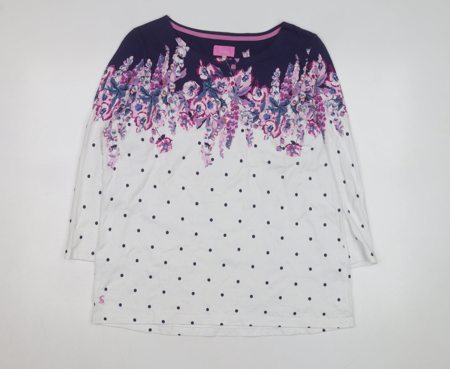 Joules Womens Multicoloured Floral Polka Dot Cotton 3/4 Sleeve T-Shirt Size 18