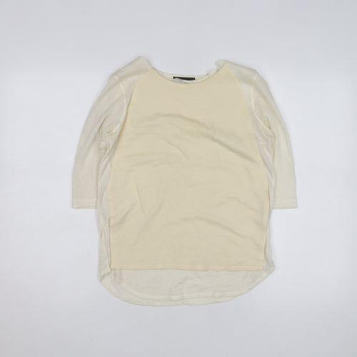 The Kooples Women Beige 3/4 Sleeve Crew Neck Basic T-Shirt XS