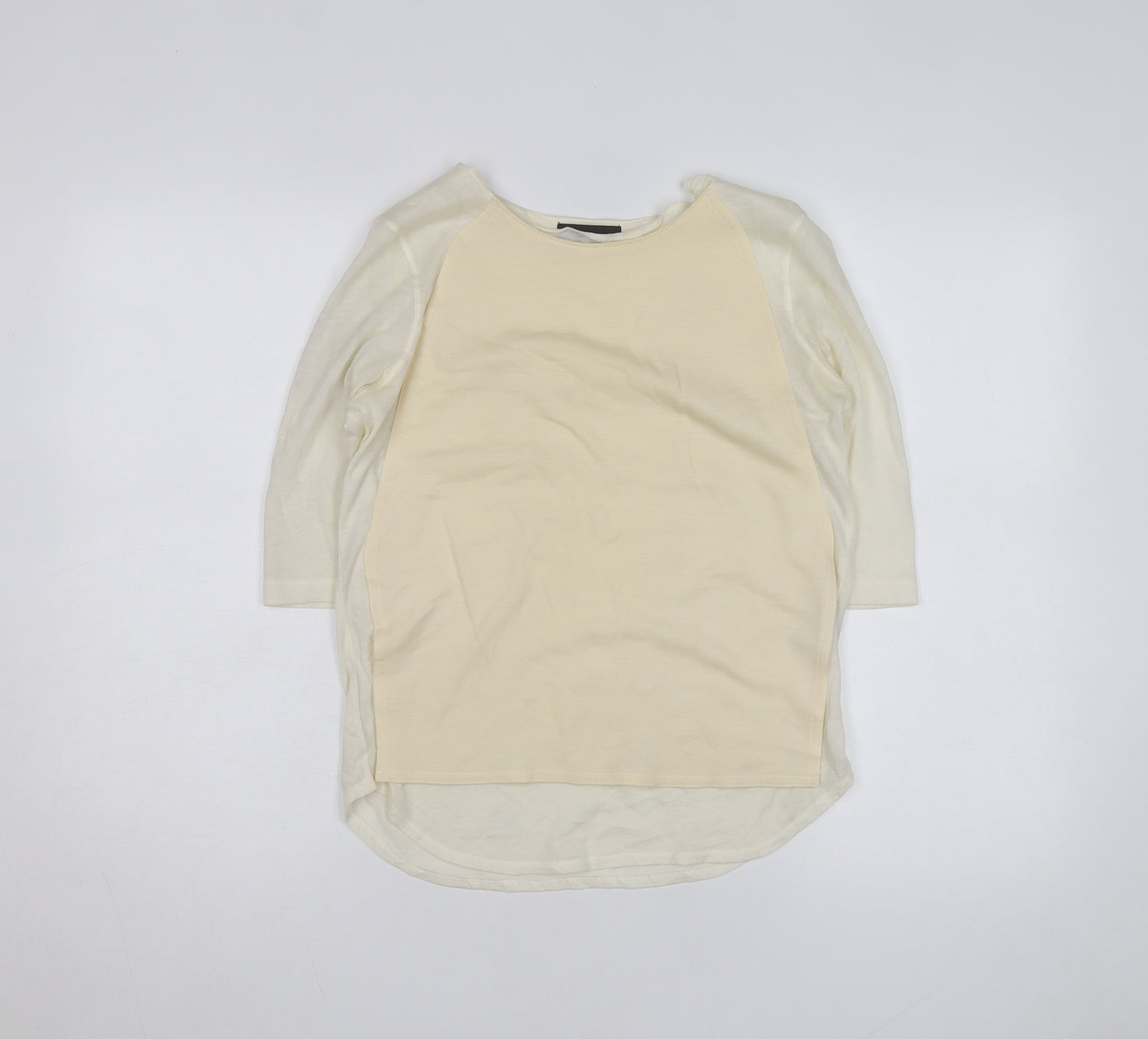 The Kooples Women Beige 3/4 Sleeve Crew Neck Basic T-Shirt XS