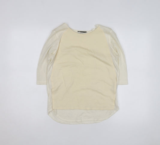 The Kooples Women Beige 3/4 Sleeve Crew Neck Basic T-Shirt XS