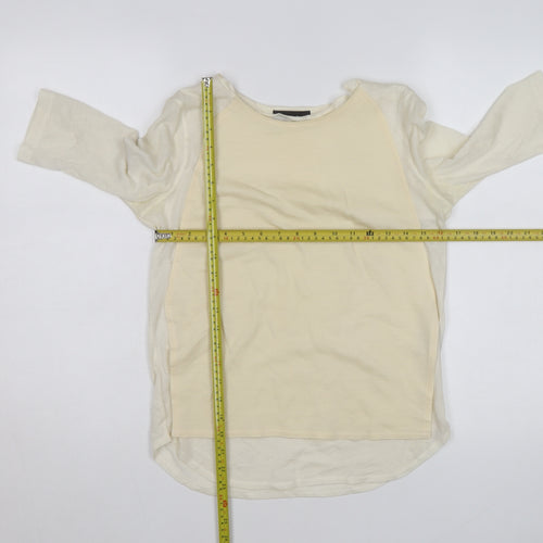 The Kooples Women Beige 3/4 Sleeve Crew Neck Basic T-Shirt XS