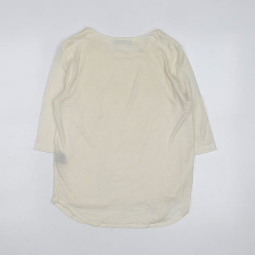 The Kooples Women Beige 3/4 Sleeve Crew Neck Basic T-Shirt XS