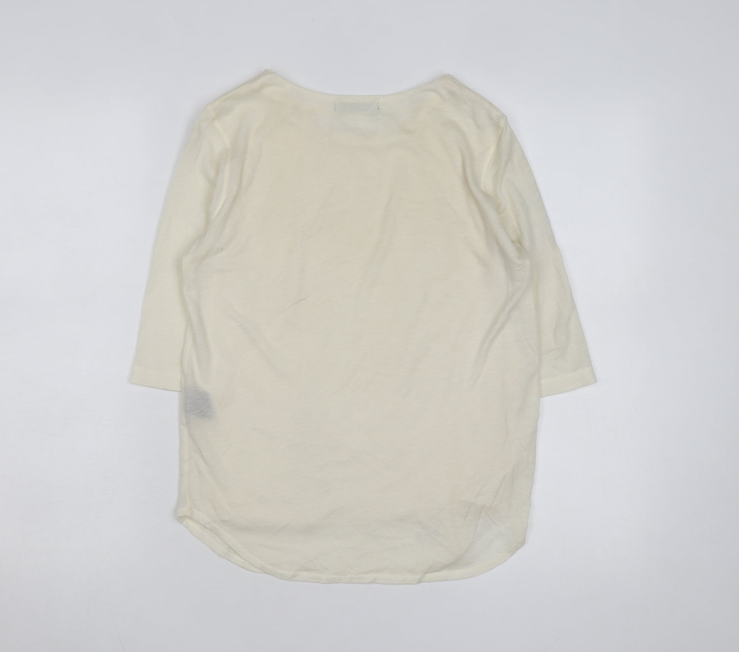 The Kooples Women Beige 3/4 Sleeve Crew Neck Basic T-Shirt XS