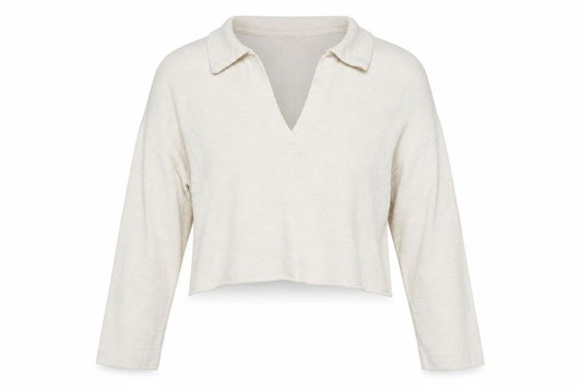 Front view of H&M MAMA women’s ivory collared knit jumper, size UK 12
