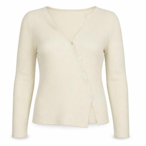 PrettyLittleThing Women Ivory Ribbed V-Neck Button Cardigan M