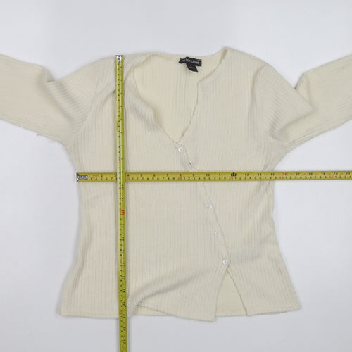 PrettyLittleThing Women Ivory Ribbed V-Neck Button Cardigan M