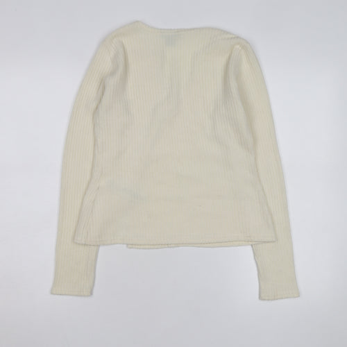 PrettyLittleThing Women Ivory Ribbed V-Neck Button Cardigan M