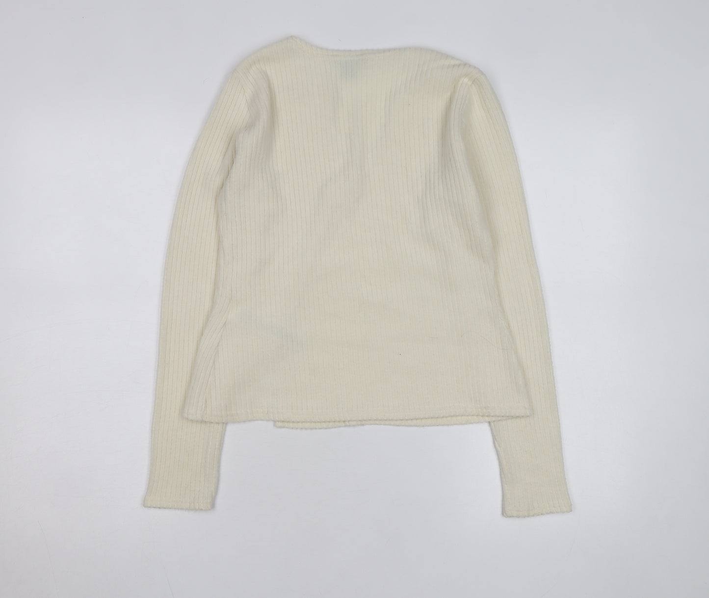 PrettyLittleThing Women Ivory Ribbed V-Neck Button Cardigan M