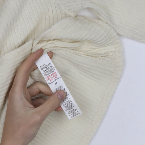 PrettyLittleThing Women Ivory Ribbed V-Neck Button Cardigan M