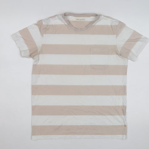 Far Afield Men's Beige White Striped Crew Neck T-Shirt Size L