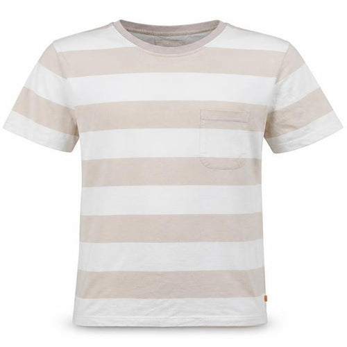 Far Afield Men's Beige White Striped Crew Neck T-Shirt Size L
