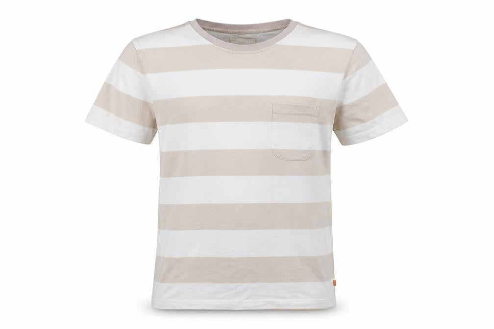 Far Afield Men's Beige White Striped Crew Neck T-Shirt Size L