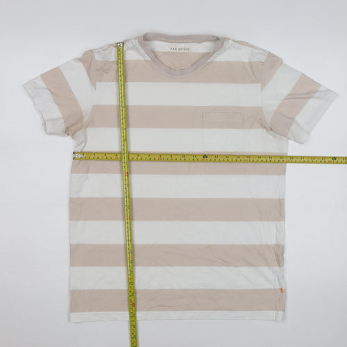Far Afield Men's Beige White Striped Crew Neck T-Shirt Size L