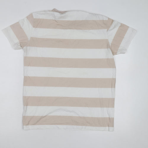 Far Afield Men's Beige White Striped Crew Neck T-Shirt Size L