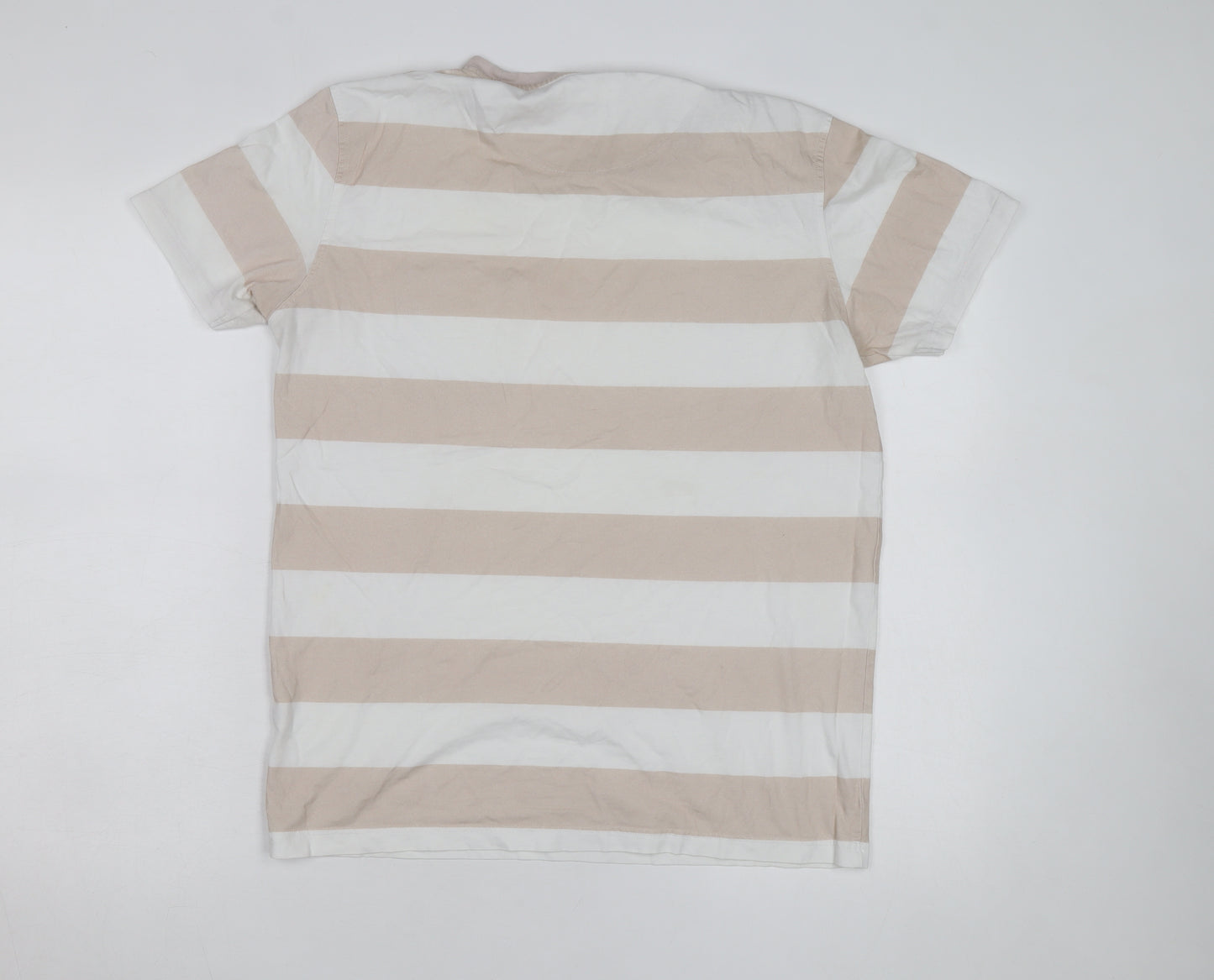 Far Afield Men's Beige White Striped Crew Neck T-Shirt Size L