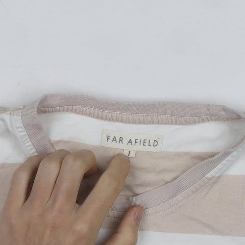 Far Afield Men's Beige White Striped Crew Neck T-Shirt Size L