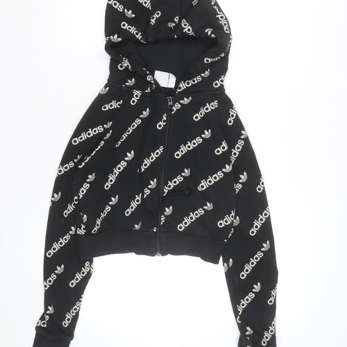 Adidas Women's Black Full Zip Hoodie Size 2XS Logo Print Cotton Blend