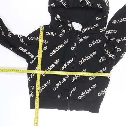 Adidas Women's Black Full Zip Hoodie Size 2XS Logo Print Cotton Blend