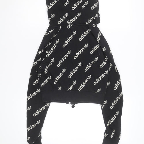 Adidas Women's Black Full Zip Hoodie Size 2XS Logo Print Cotton Blend