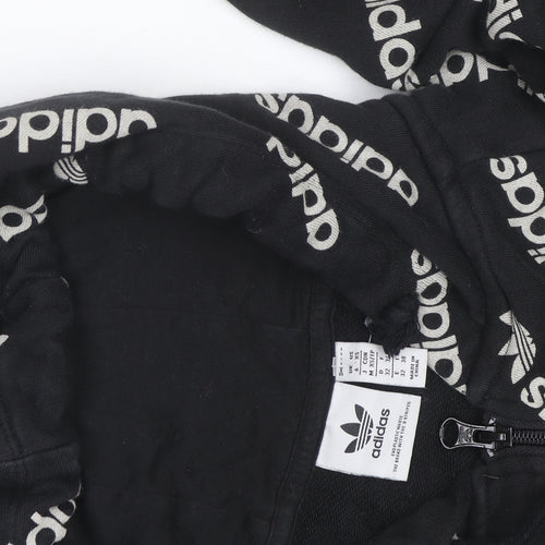 Adidas Women's Black Full Zip Hoodie Size 2XS Logo Print Cotton Blend