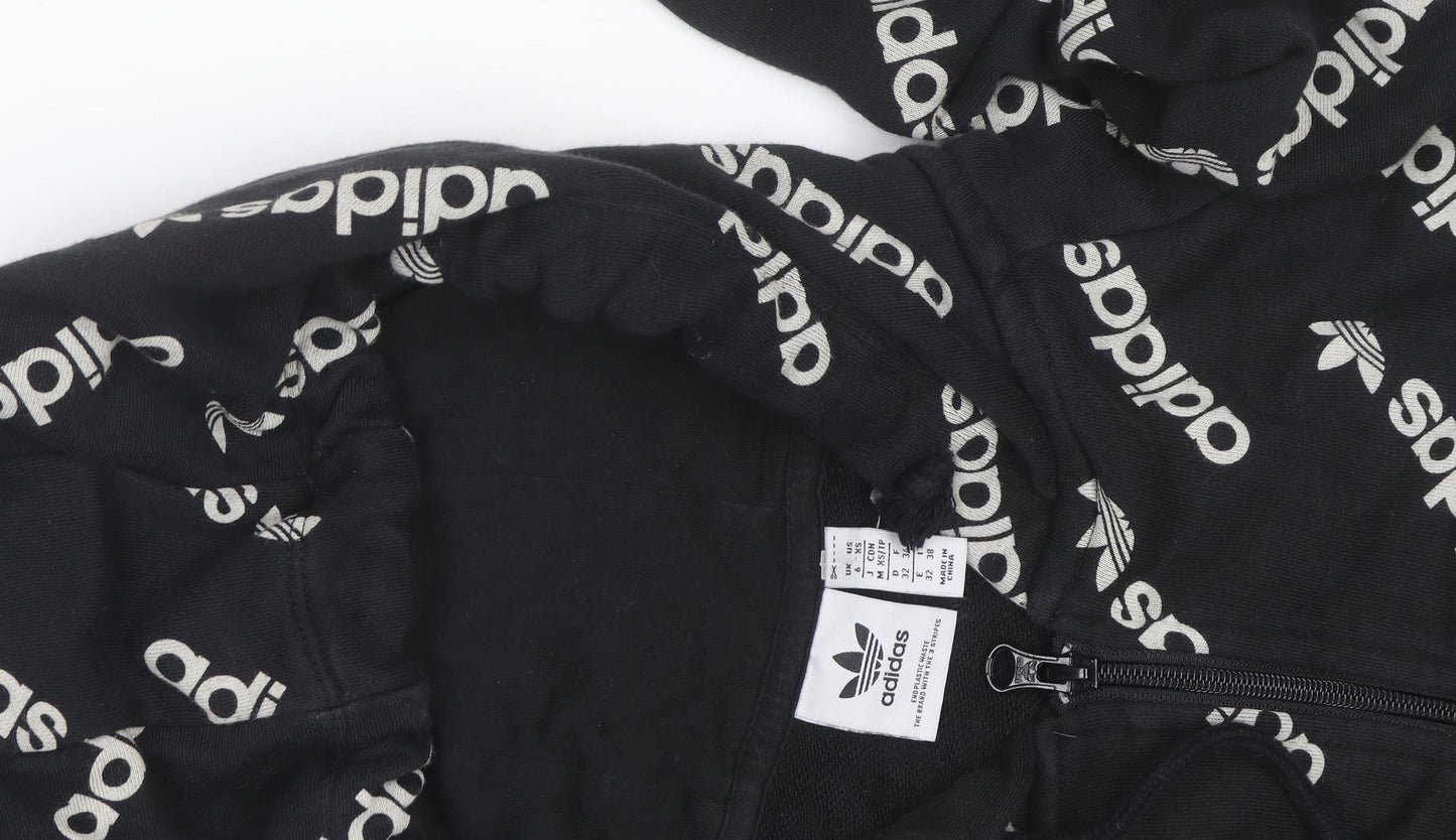 Adidas Women's Black Full Zip Hoodie Size 2XS Logo Print Cotton Blend