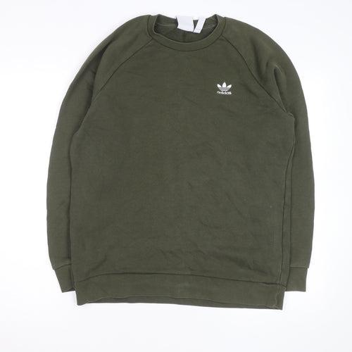 Adidas Men Green Crew Neck Pullover Sweatshirt M Regular Fit
