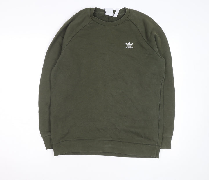 Adidas Men Green Crew Neck Pullover Sweatshirt M Regular Fit