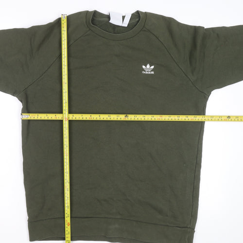 Adidas Men Green Crew Neck Pullover Sweatshirt M Regular Fit