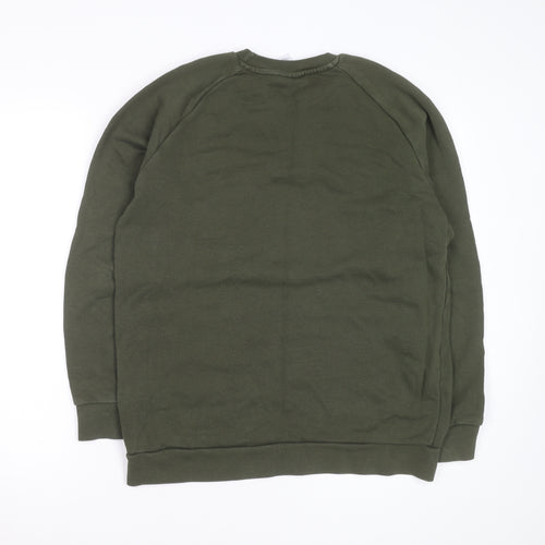 Adidas Men Green Crew Neck Pullover Sweatshirt M Regular Fit