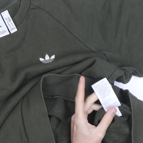 Adidas Men Green Crew Neck Pullover Sweatshirt M Regular Fit
