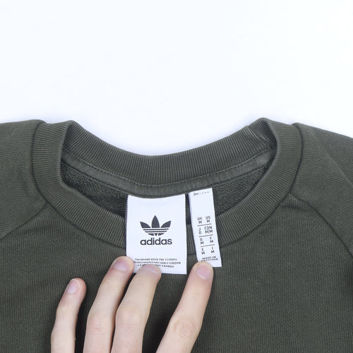 Adidas Men Green Crew Neck Pullover Sweatshirt M Regular Fit