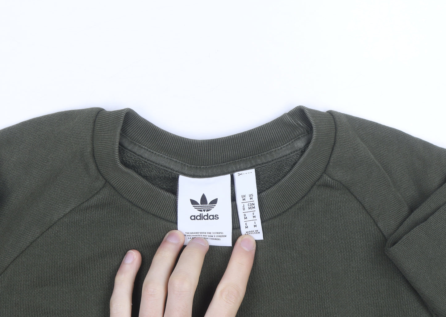 Adidas Men Green Crew Neck Pullover Sweatshirt M Regular Fit
