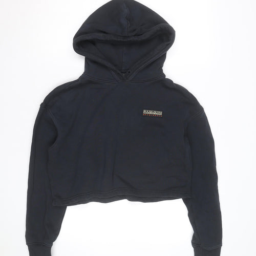 Napapijri Women's Black Cropped Pullover Hoodie Size S Graphic Back