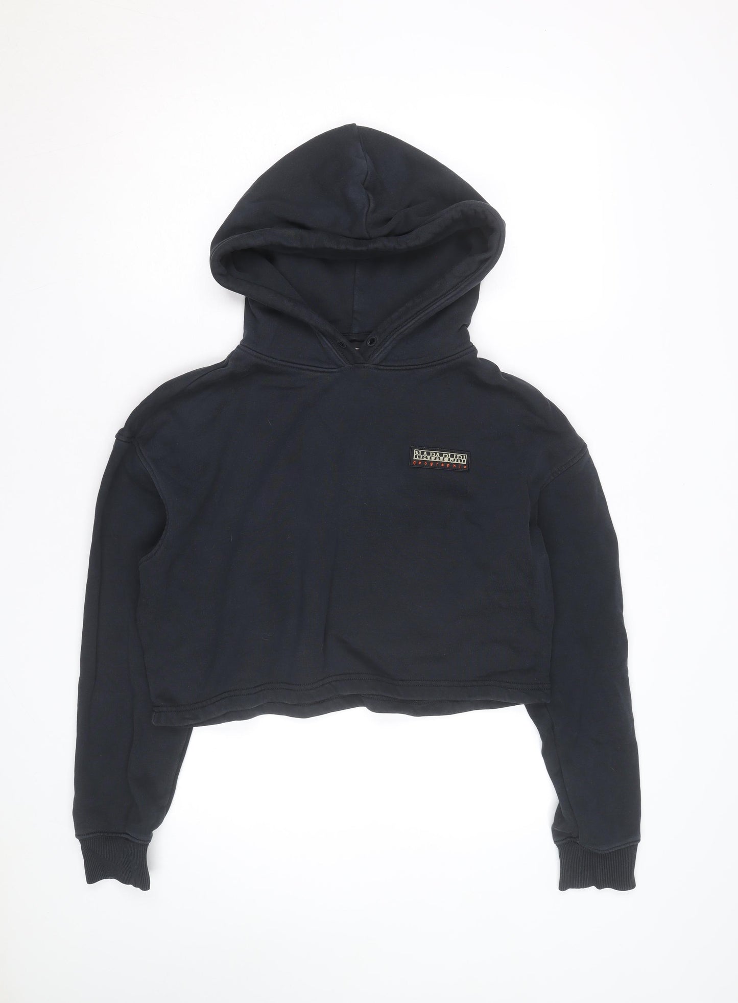 Napapijri Women's Black Cropped Pullover Hoodie Size S Graphic Back
