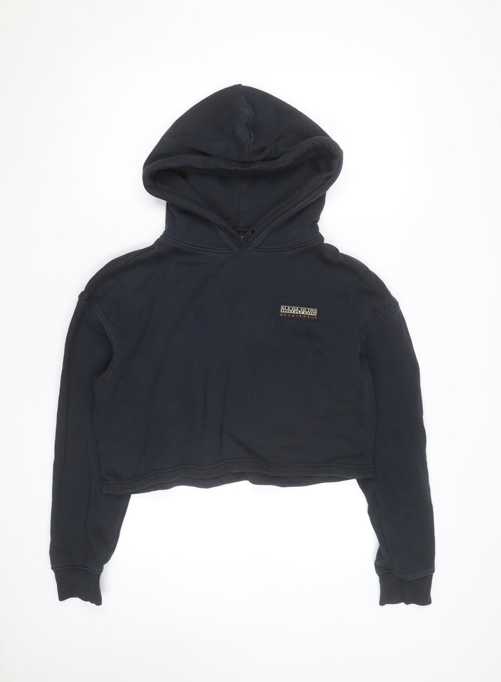 Napapijri Women's Black Cropped Pullover Hoodie Size S Graphic Back