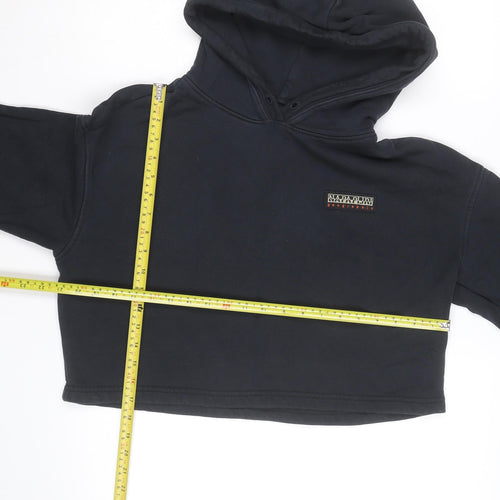 Napapijri Women's Black Cropped Pullover Hoodie Size S Graphic Back