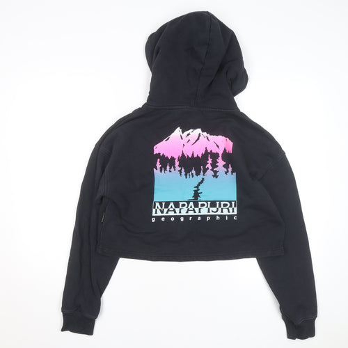 Napapijri Women's Black Cropped Pullover Hoodie Size S Graphic Back