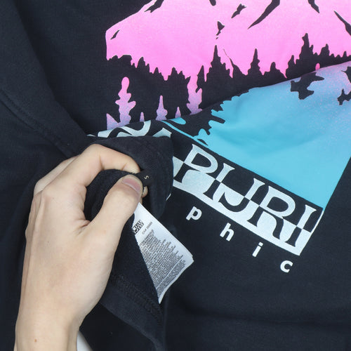 Napapijri Women's Black Cropped Pullover Hoodie Size S Graphic Back