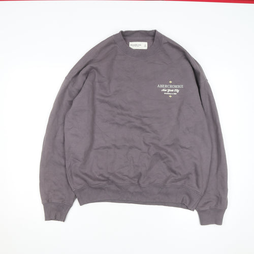 Abercrombie & Fitch Mens Grey Pullover Sweatshirt Size S Logo Fleece