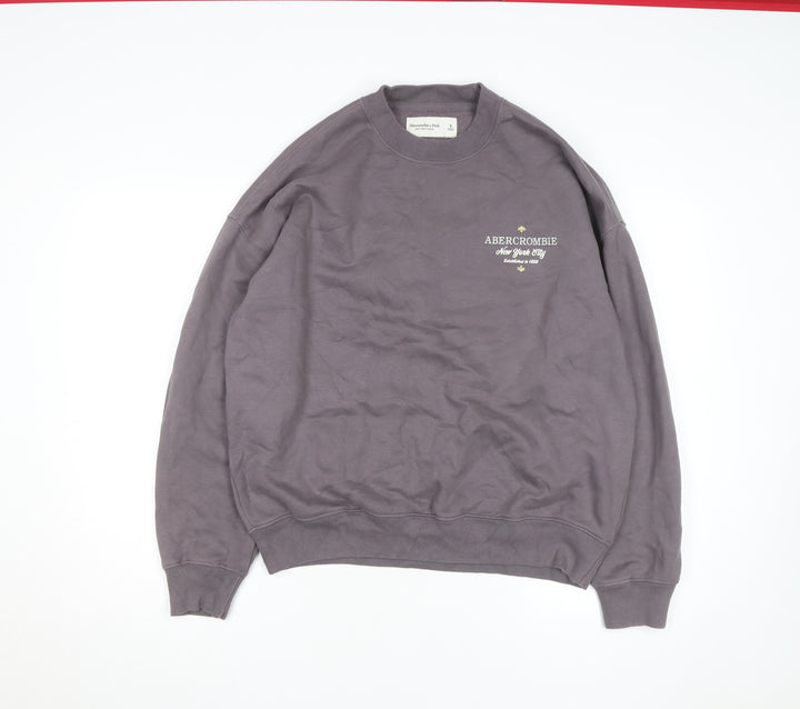 Abercrombie & Fitch Mens Grey Pullover Sweatshirt Size S Logo Fleece