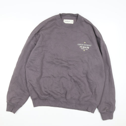 Abercrombie & Fitch Mens Grey Pullover Sweatshirt Size S Logo Fleece