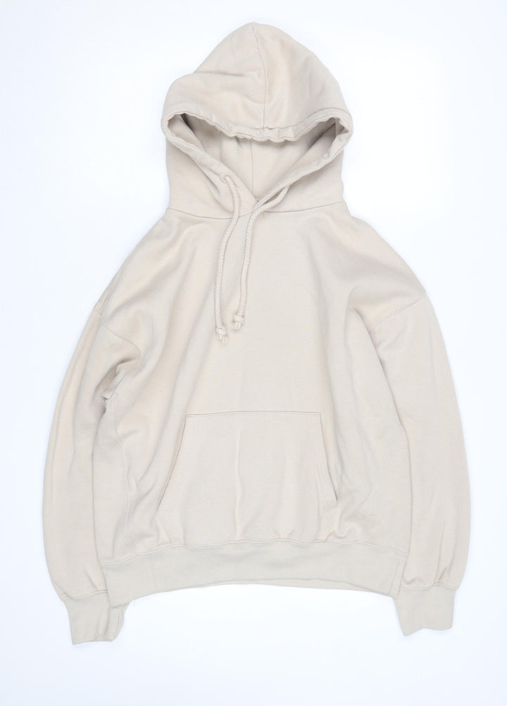 Pull & Bear Unisex Beige Pullover Hoodie Size M Fleece Casual