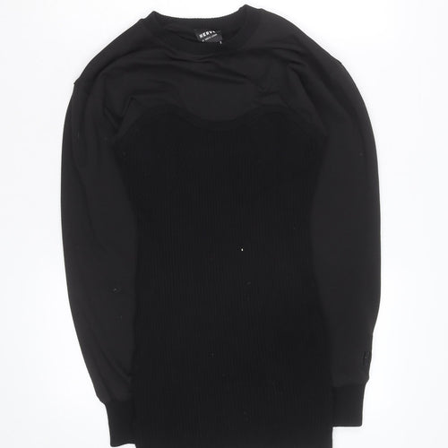 Hervé Léger Women Black Bodycon Long Sleeve Short Dress S