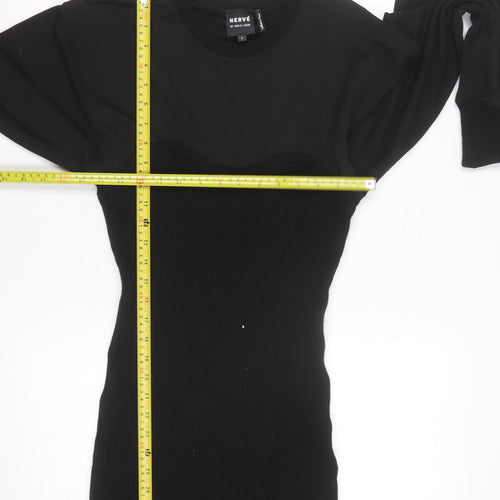 Hervé Léger Women Black Bodycon Long Sleeve Short Dress S
