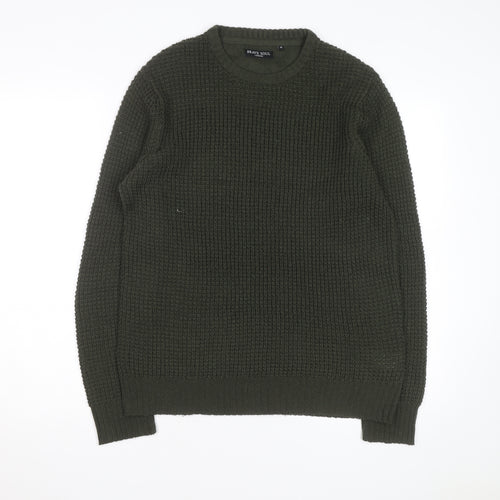 Brave Soul Men's Green Waffle Knit Crew Neck Pullover Jumper Size M