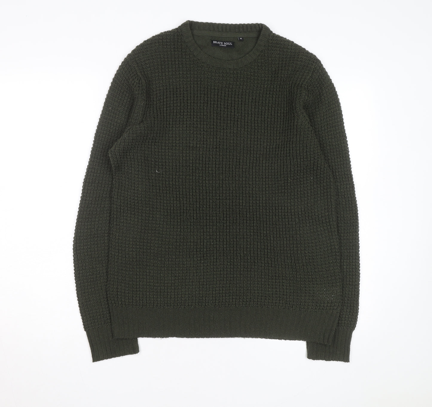 Brave Soul Men's Green Waffle Knit Crew Neck Pullover Jumper Size M