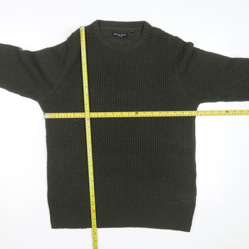 Brave Soul Men's Green Waffle Knit Crew Neck Pullover Jumper Size M